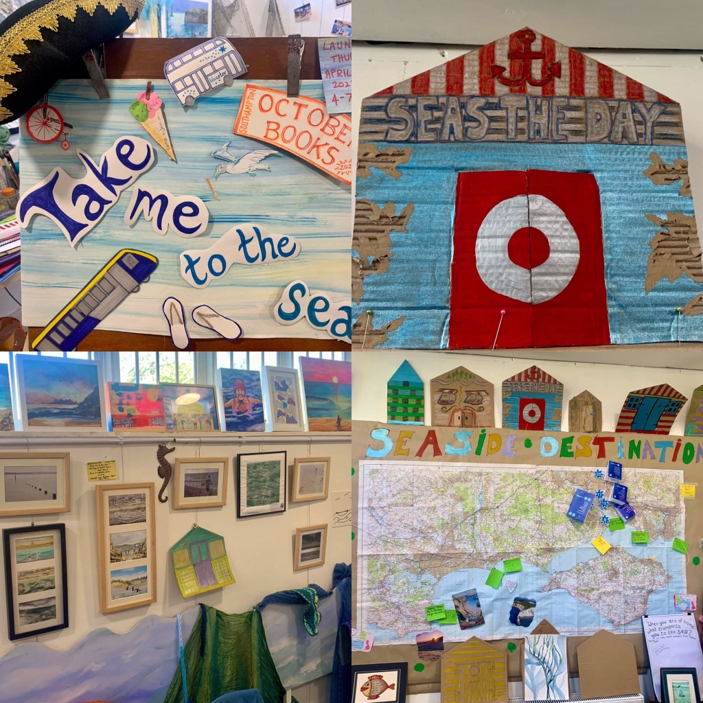 A selection of photographs of the Take Me to the Sea exhibition at October Books April 2023.